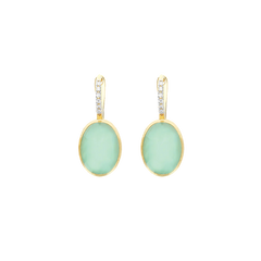 Brincos NANIS Boules dourado com duas linhas de diamantes e bola oval de jadeíta vista frente