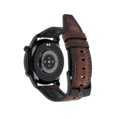 pulseira Smartwatch One Alphacall Black Links de aço preto com pulseira de pele e silicone castanha