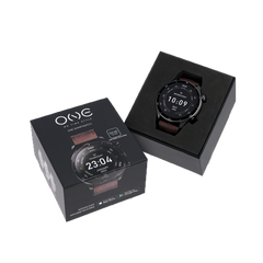 caixa Smartwatch One Alphacall Black Links de aço preto com pulseira de pele e silicone castanha