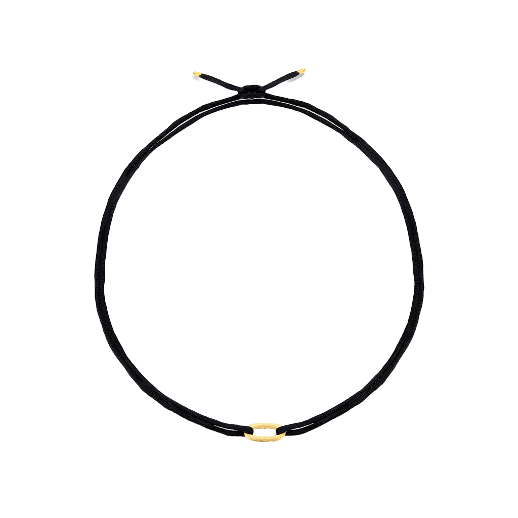 Conjunto Colar & Pulseira NANIS Libera Soul - Colar de fio preto com terminais dourados e forma oval dourada no centro