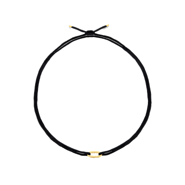 Conjunto Colar & Pulseira NANIS Libera Soul - Colar de fio preto com terminais dourados e forma oval dourada no centro