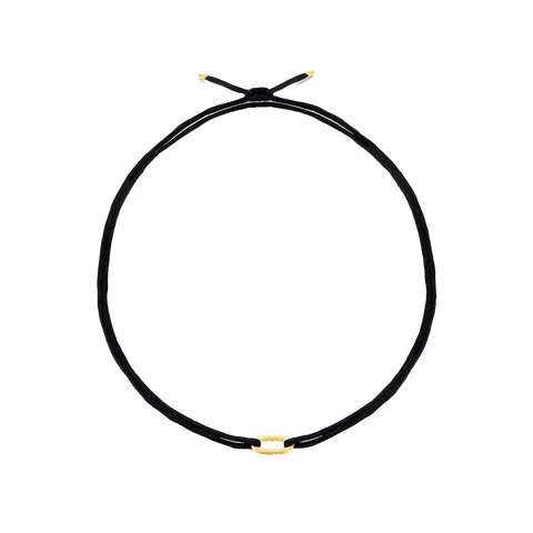 Conjunto Colar & Pulseira NANIS Libera Soul - Colar de fio preto com terminais dourados e forma oval dourada no centro