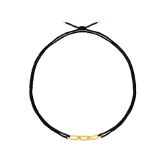 Conjunto Colar & Pulseira NANIS Libera Soul - Colar com 2 voltas de fio preto com terminais dourados e 3 formas ovais em formato corrente dourada no centro