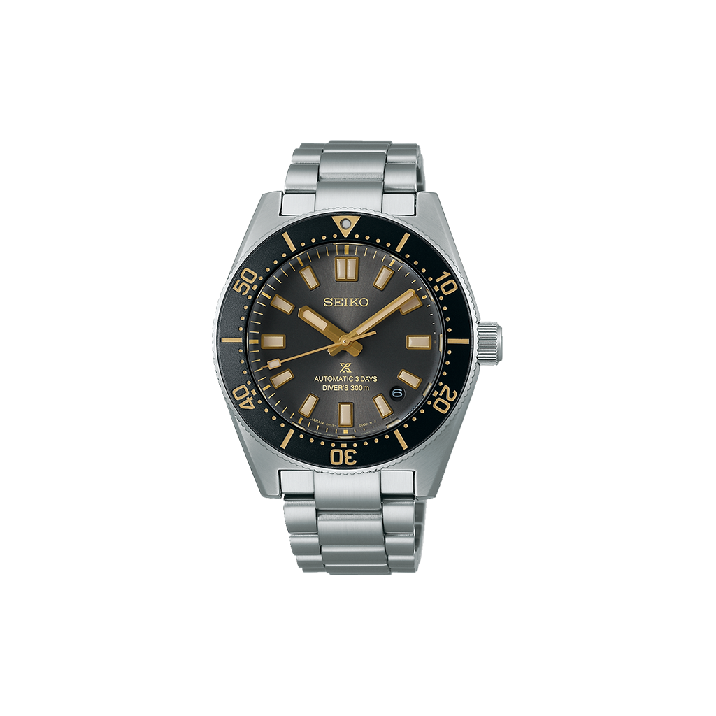 Relógio Prospex 1965 Heritage Diver's 300m Aniversário dos 100 anos da Seiko prateado com mostrador preto e detalhes dourados