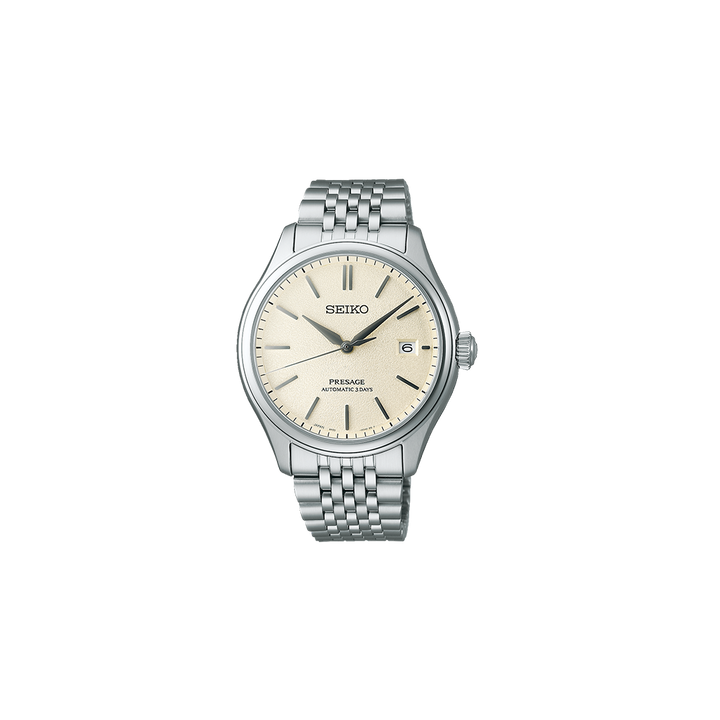 Relógio Presage Classic Series prateado com mostrador dourado