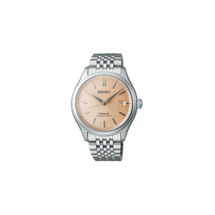 relógio presage prateado com mostrador laranja