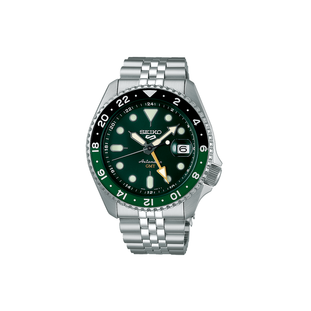 Relógio Seiko 5 Sports SKX Sports Style 42.5mm prateado com mostrador verde com indicação do dia do mês