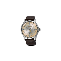 Relógio Seiko Cocktail Time 40.5mm de pulseira pele castanha, caixa prateada com mostrador creme com indicação do dia do mês