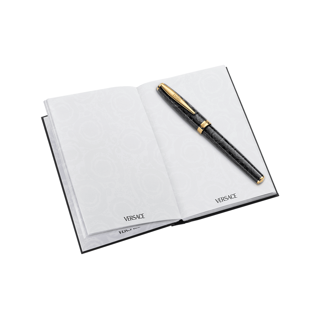 Caneta e Caderno Barocco Black Pattern-Gold Rollerball