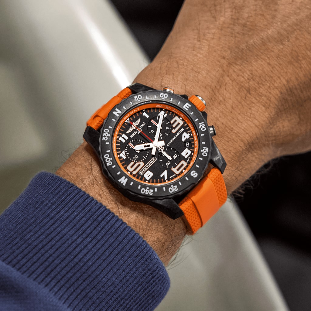 pulso senhora relógio endurance pro pulseira laranja e mostrador preto