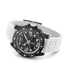 Relógio Professional Endurance Pro 44mm pulseira silicone branca e caixa preta deitado de lado