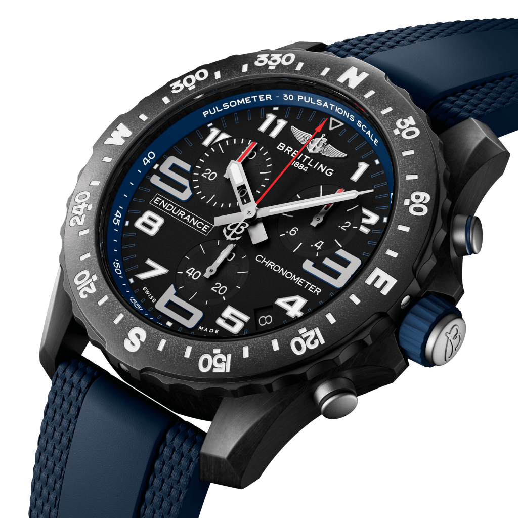 detalhe mostrador preto relógio endurance pro azul claro escura