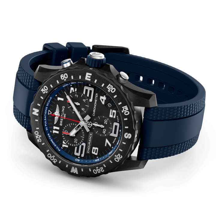 relógio de lado endurance pro pulseira azul escura e mostrador preto