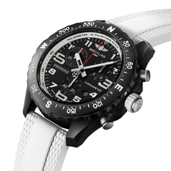 Pormenor mostrador preto do relógio 38mm Professional Endurance Pro pulseira silicone branca e caixa preta