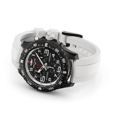 Relógio Professional Endurance Pro 38mm pulseira silicone branca e caixa preta deitado de lado