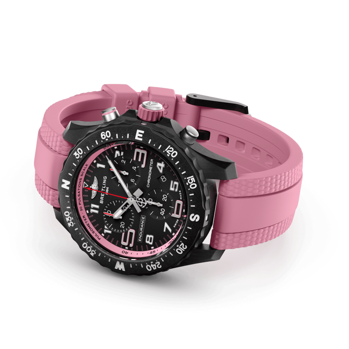 relógio de lado endurance pro pulseira rosa e mostrador preto