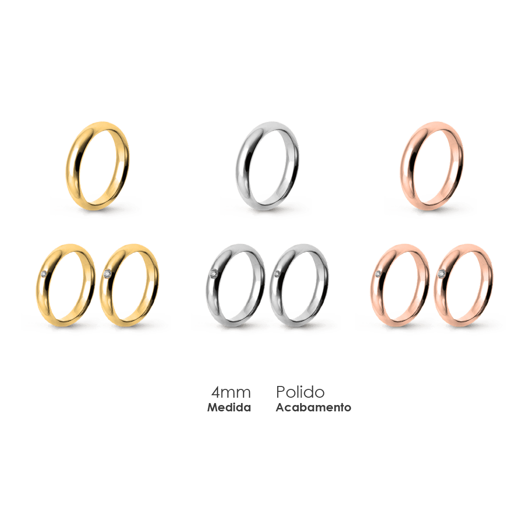Aliança Wedding Essential Meia Cana Alta Amendoada
