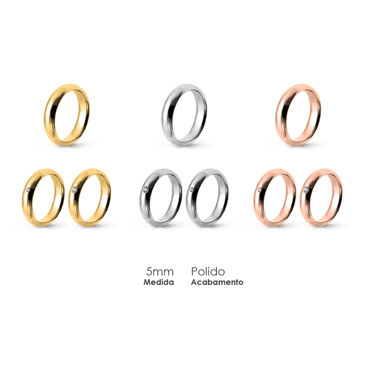 Aliança Wedding Essential Meia Cana Alta Amendoada