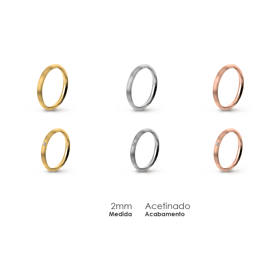 Aliança Wedding Essential Meia Cana Alta Amendoada