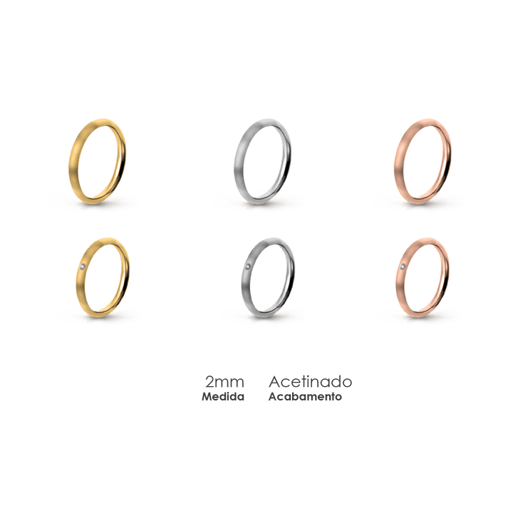 Aliança Wedding Essential Meia Cana Alta Amendoada