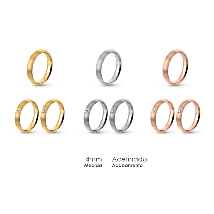 Aliança Wedding Essential Meia Cana Alta Amendoada