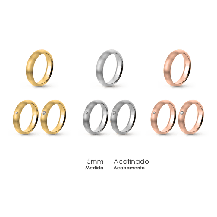 Aliança Wedding Essential Meia Cana Alta Amendoada