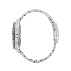 imagem lateral do imagem frontal do Montblanc 1858 Iced Sea Automatic Date com detalhes prateados