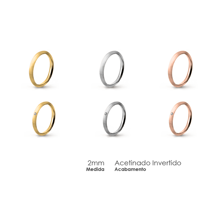 Aliança Wedding Essential Meia Cana Alta Amendoada