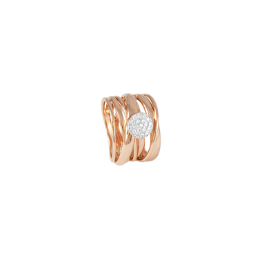 imagem frontal do anel Claire Diamonds  definido por vários aros dourados com diamantes no topo