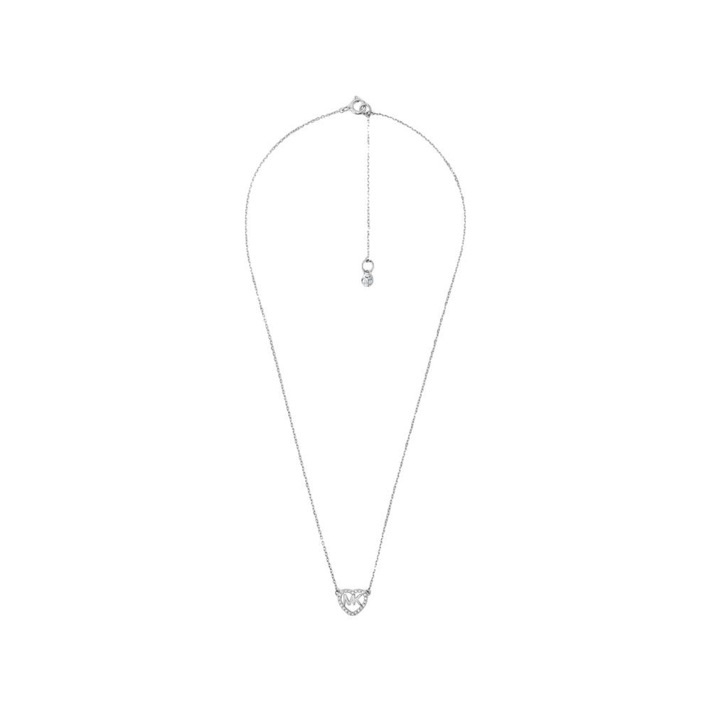 Colar de prata banhada a ródio com pedras de zircónia. O colar possui uma corrente delicada e um elemento decorativo central incrustado com várias pequenas e brilhantes pedras de zircónia, criando uma peça de joalheria elegante e sofisticada