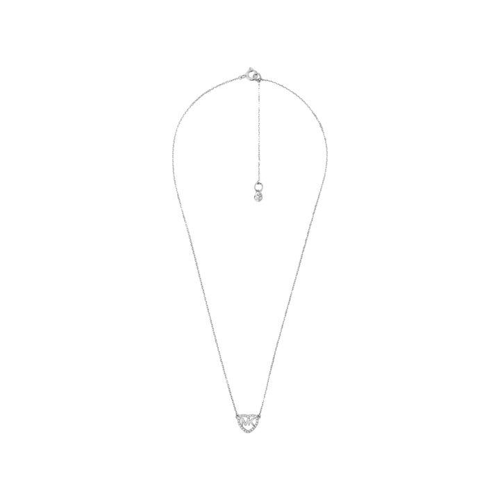 Colar de prata banhada a ródio com pedras de zircónia. O colar possui uma corrente delicada e um elemento decorativo central incrustado com várias pequenas e brilhantes pedras de zircónia, criando uma peça de joalheria elegante e sofisticada