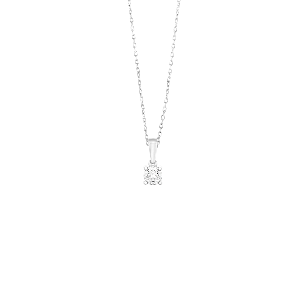 Imagem de um colar de ouro delicado com um pingente de diamante. A corrente parece ser de um estilo fino e ligado, típico de correntes de joias, e o diamante está fixado em uma configuração quadrada simples, mas elegante, que permite que a pedra preciosa seja o ponto focal. Esta peça de joalheria pode ser considerada interessante devido à sua simplicidade e elegância, o que sugere que pode ser versátil para várias ocasiões.