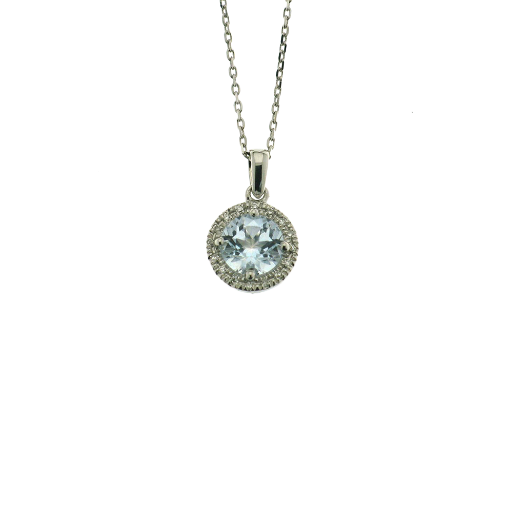 colar de ouro com um pingente que apresenta 21 diamantes dispostos em um padrão circular em torno de um topázio central maior. O topázio parece ser cortado em um estilo facetado, provavelmente para realçar seu brilho e cintilação. Os diamantes são menores e complementam a pedra central, adicionando à aparência luxuosa e elegante da peça. A corrente do colar é feita de metal ligado, sugerindo durabilidade e qualidade.