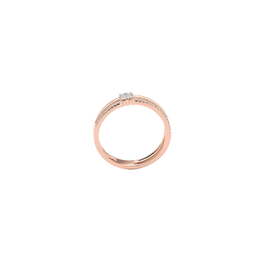 imagem lateral do anel Diamantes da colecção SMART em ouro rosa, com uma delicada banda e um diamante solitário e rodeado de 28 diamantes menores