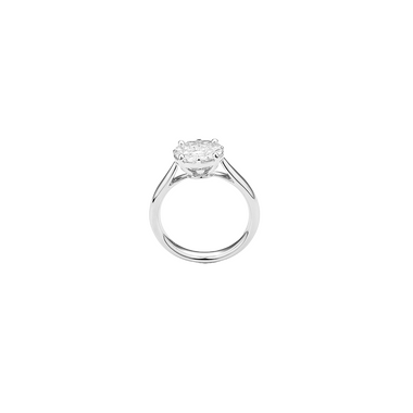 imagem lateral de Anel solitário de diamante com um diamante de corte brilhante montado em uma banda de ouro branco polido