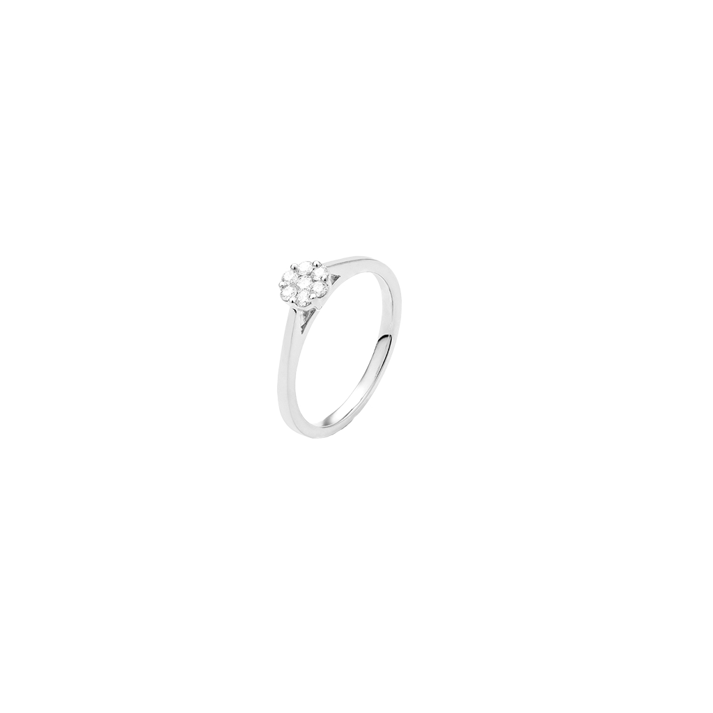 Elegante anel de noivado em ouro branco com deslumbrante diamante central